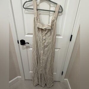 Max Studio Beige and White Striped Button-Front Maxi Dress